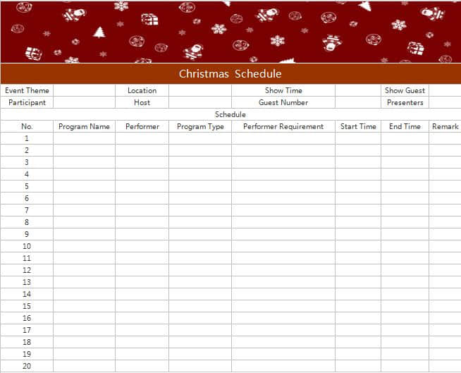 Christmas Activity Schedule.xlsx Spreadsheet Templates WPS Template